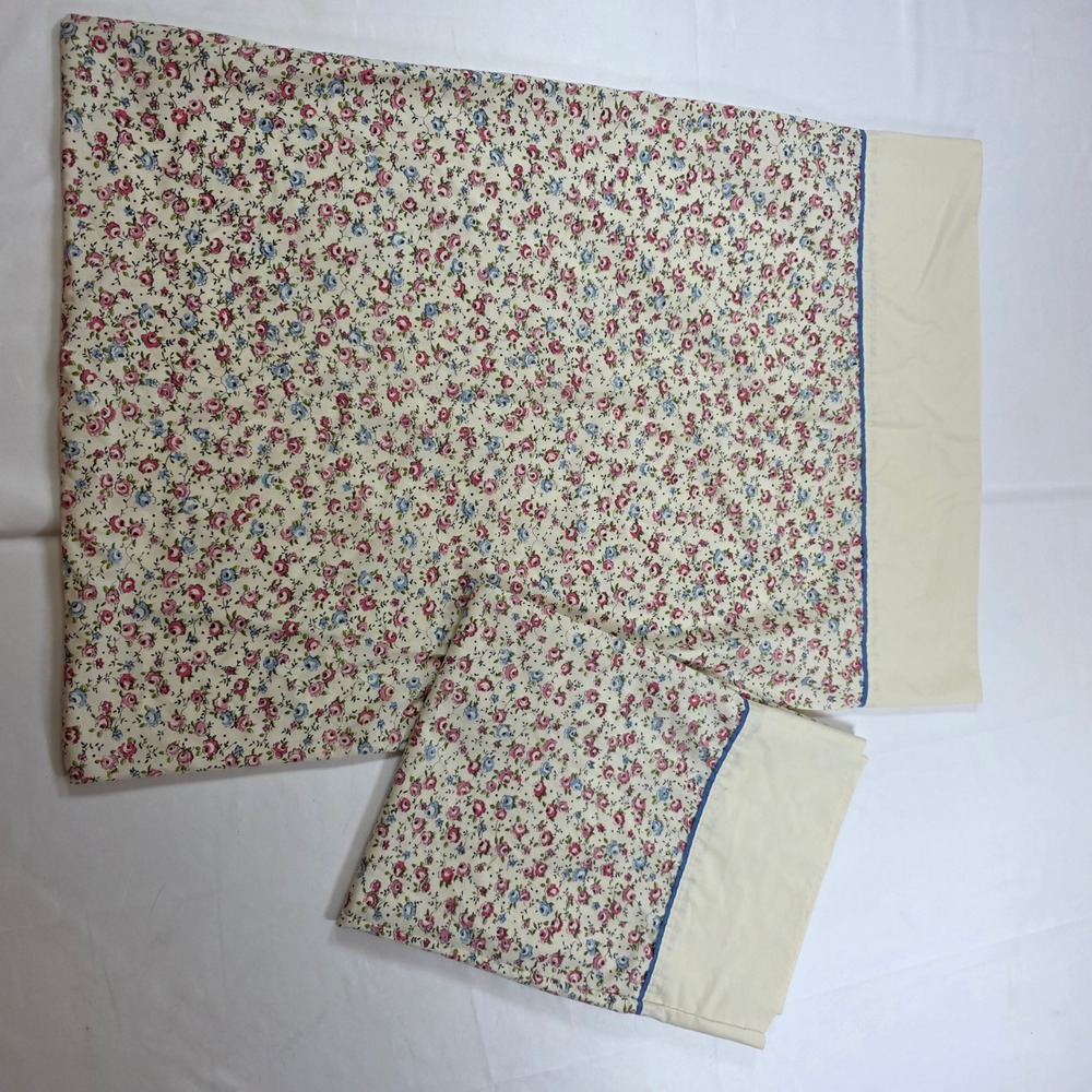 Vintage Springmaid Wondercale Floral Pillowcase Set Standard Pink Blue Cream 2pc